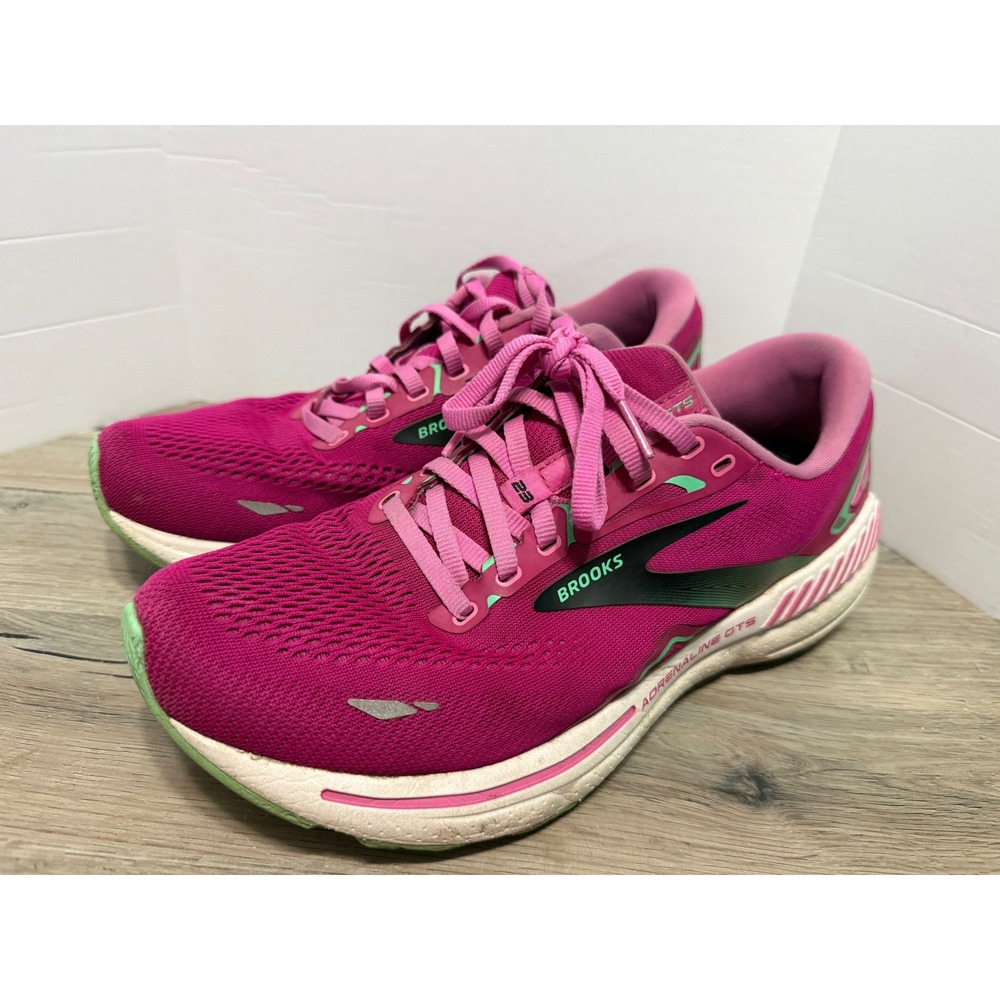 Brooks Adrenaline GTS 23 Womens Size 10.5 Running Shoes Pink Green Sneakers
